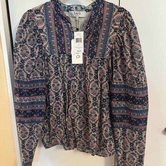 NWT: Sea Floral Cotton Blouse with subtle metallic details size L - Picture 2 of 7
